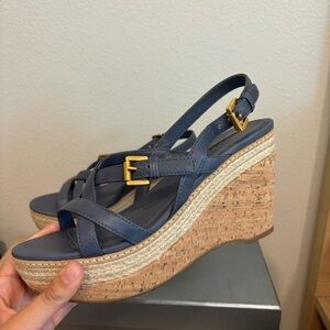 Prada leather cork wedges in blue